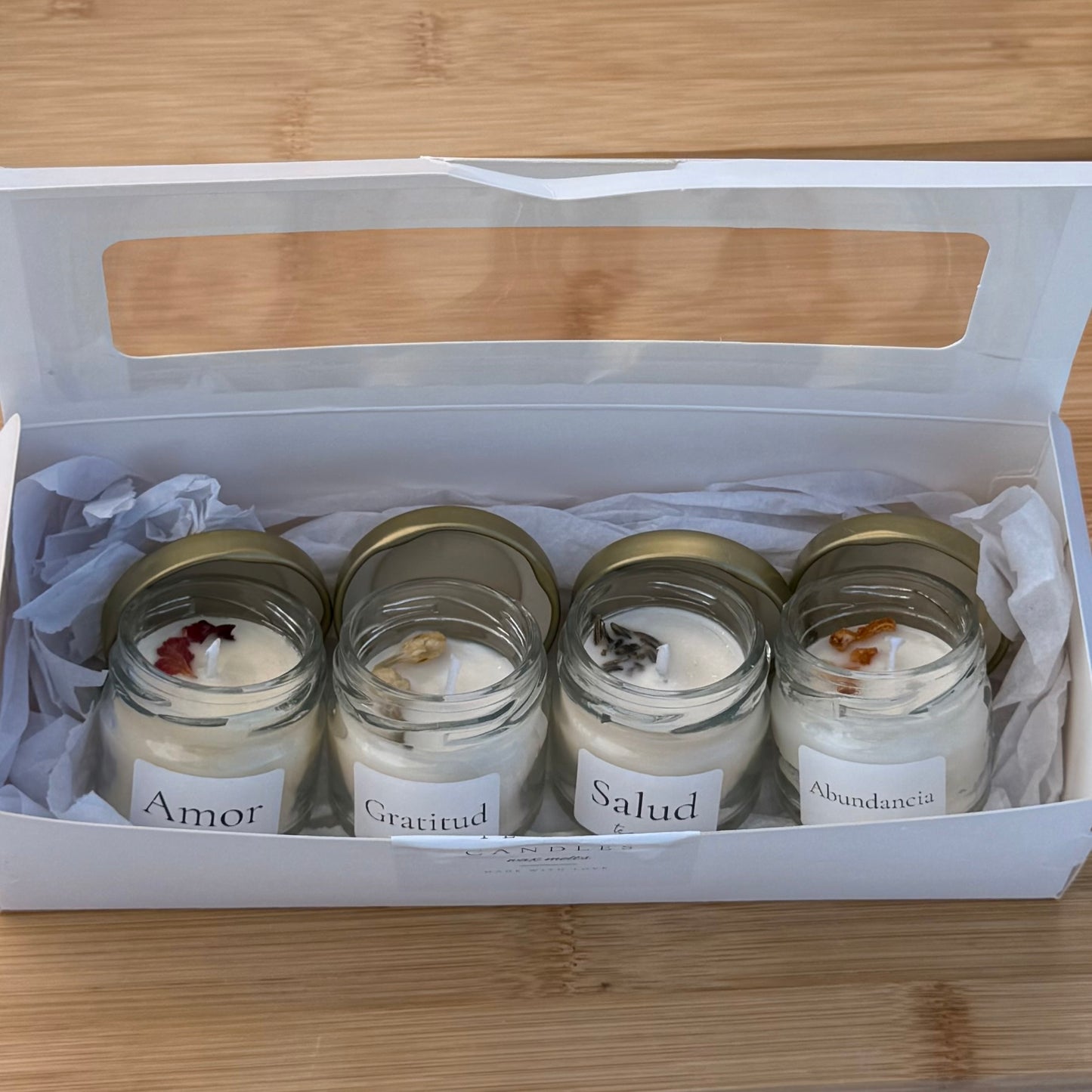 Reconexión - Kit de 4 velas - Amor, Abundancia, Salud y Gratitud